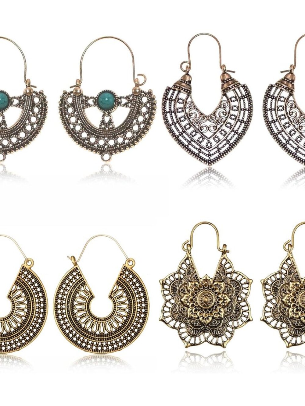 4 Pairs Boho Dangle Earrings for Women,Bohemian Jewelry Vintage Metal Earrings S